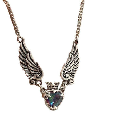 Vintage Gothic Heart Crown Angel Wings Pendant Necklaces For Women Fashion Exquisite Love Shape Clavicle Chain Choker Jewelry Fashion Jewelry